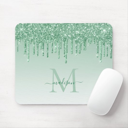 Glitzer Tropfen Mint Green Sparkle Monogram Elegan Mousepad (Mit Mouse)