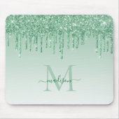 Glitzer Tropfen Mint Green Sparkle Monogram Elegan Mousepad (Vorne)