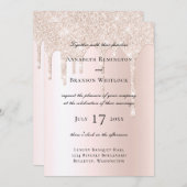 Glitzer-Tropfen mit Blush Champagne Elegante Hochz Einladung (Vorne/Hinten)