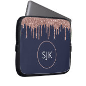 Glitzer Tropfen Mit Monogramm Navy Blue Rose Gold Laptopschutzhülle (Vorne Rechts)