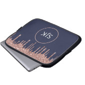 Glitzer Tropfen Mit Monogramm Navy Blue Rose Gold Laptopschutzhülle (Vorne Knopf)