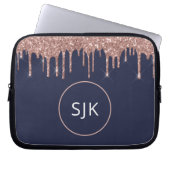 Glitzer Tropfen Mit Monogramm Navy Blue Rose Gold Laptopschutzhülle (Vorderseite)