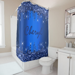 Glitzer Tropfen Name Blue Navy Princess Blue Navy Duschvorhang