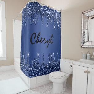 Glitzer Tropfen Name Blue Navy Princess Sweet 16. Duschvorhang