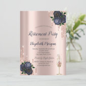 Glitzer-Tropfen, Navy Blue-Rose-Rente Einladung (Stehend Vorderseite)