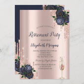 Glitzer-Tropfen, Navy Blue-Rose-Rente Einladung (Vorne/Hinten)