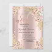 Glitzer Tropfen, Pampas Gras Blume Süß 16 Einladung (Vorderseite)