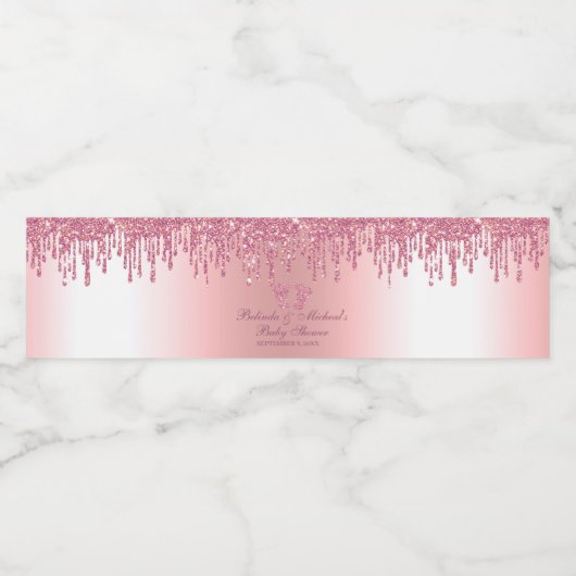 Glitzer Tropfen Pink Baby Feet Babydusche Wasserflaschenetikett (Einzelnes Label)