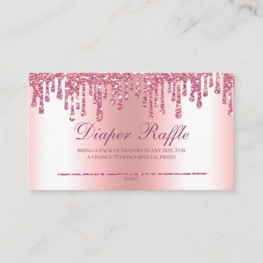 Glitzer Tropfen Pink Babydusche Windelwanne Raffel Begleitkarte (Vorderseite)
