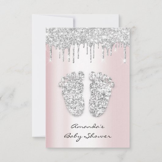 Glitzer Tropfen Pink Gray Baby Girl Duschvorhang Einladung (Rückseite)