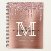 Glitzer-Tropfen Pinselmetall-Rose-Gold-Monogramm Planer (Vorderseite)