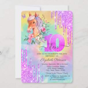 Glitzer Tropfen Pony Gefärbte Krawatte 10. Geburts Einladung