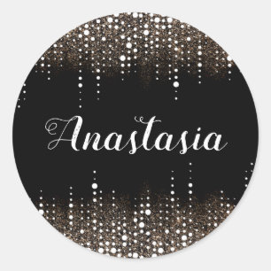 Glitzer tropfen Rain Golden Sequins Sparkle Schwar Runder Aufkleber