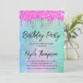 Glitzer Tropfen Rainbow Geburtstagsparty Einladung (Stehend Vorderseite)