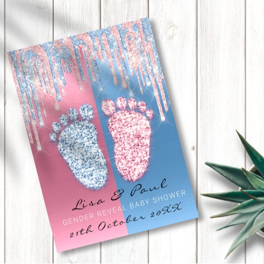 Glitzer-Tropfen Rosa Blue Baby Boy Girl Einladung