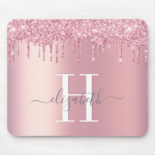 Glitzer-Tropfen rosa Monogramm Mousepad (Vorne)