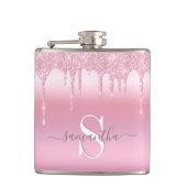 Glitzer Tropfen Rosa Personalisiert Flasche Flachmann (Vorderseite)
