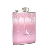 Glitzer Tropfen Rosa Personalisiert Flasche Flachmann (Rechts)