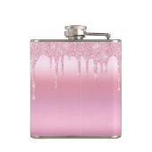 Glitzer Tropfen Rosa Personalisiert Flasche Flachmann (Rückseite)