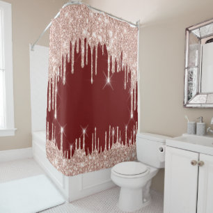 Glitzer Tropfen Rosa Rose Burgund BORDEAUX Duschvorhang