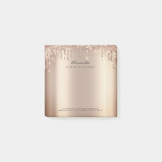 Glitzer Tropfen Rosa Rose Gold Name Adress Funkeln Post-it Klebezettel (Vorderseite)