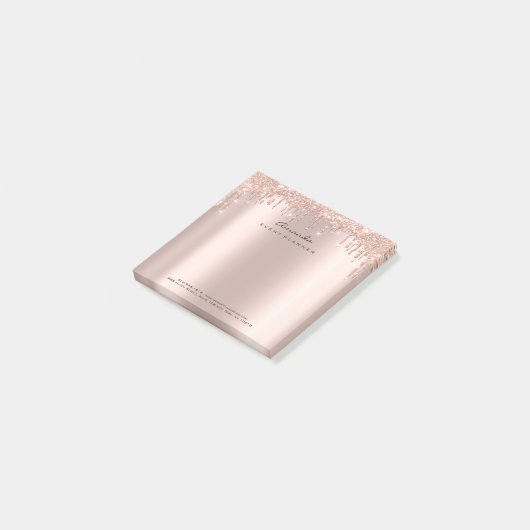 Glitzer Tropfen Rosa Rose Gold Name Adress Funkeln Post-it Klebezettel (angewinkelt)