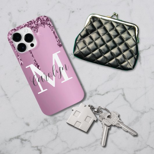 Glitzer Tropfen Rose Blush Girl Pink Monogramm Nam Case-Mate iPhone Hülle