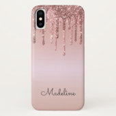 Glitzer Tropfen Rose Blush Pink Black Script Name Case-Mate iPhone Hülle (Rückseite)
