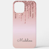 Glitzer Tropfen Rose Blush Pink Black Script Name Case-Mate iPhone Hülle (Rückseite)