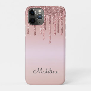 Glitzer Tropfen Rose Blush Pink Black Script Name Case-Mate iPhone Hülle