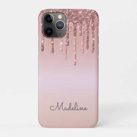 Glitzer Tropfen Rose Blush Pink Black Script Name Case-Mate iPhone Hülle (Rückseite)