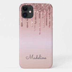 Glitzer Tropfen Rose Blush Pink Black Script Name Case-Mate iPhone Hülle