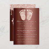 Glitzer Tropfen Rose Braun Duschbad Feet Einladung (Vorne/Hinten)