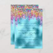 Glitzer Tropfen Rose Bridal 16. Rainbow Ocean Einladung (Vorne/Hinten)