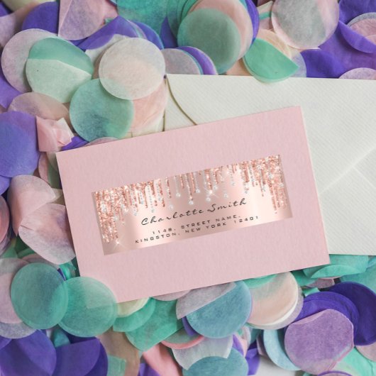 Glitzer Tropfen Rose Diamond Rücksendeadressen-Auf