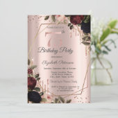 Glitzer Tropfen Rose Dunkle Blume 75. Einladung (Stehend Vorderseite)