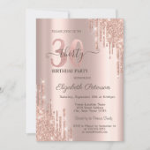 Glitzer Tropfen Rose Gold 30. Geburtstag Party Einladung (Vorderseite)