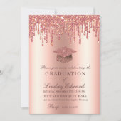 Glitzer Tropfen Rose Gold Abschluss Einladung (Vorderseite)