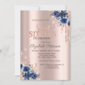 Glitzer Tropfen Rose Gold Blumen Sweet 16 Einladung (Vorderseite)