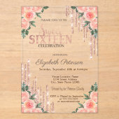 Glitzer Tropfen Rose Gold Blumensüß 16 Acryleinladungen (Vorderseite)