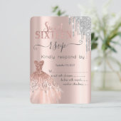 Glitzer Tropfen Rose Gold Dress Sweet 16 UAWG Einladung (Stehend Vorderseite)