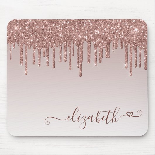 Glitzer Tropfen Rose Gold Elegante Herzschrift Nam Mousepad (Vorne)