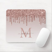 Glitzer Tropfen Rose Gold Monogram Elegantes Skrip Mousepad (Mit Mouse)