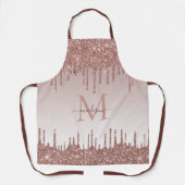 Glitzer Tropfen Rose Gold Monogram Elegantes Skrip Schürze (Vorderseite)