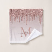 Glitzer Tropfen Rose Gold Monogram Feminine Script Badhandtuch Set (Waschlappen)
