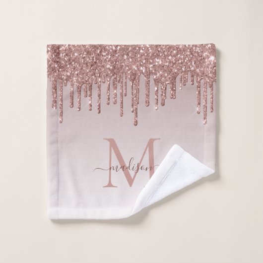 Glitzer Tropfen Rose Gold Monogram Feminine Script Badhandtuch Set (Waschlappen)