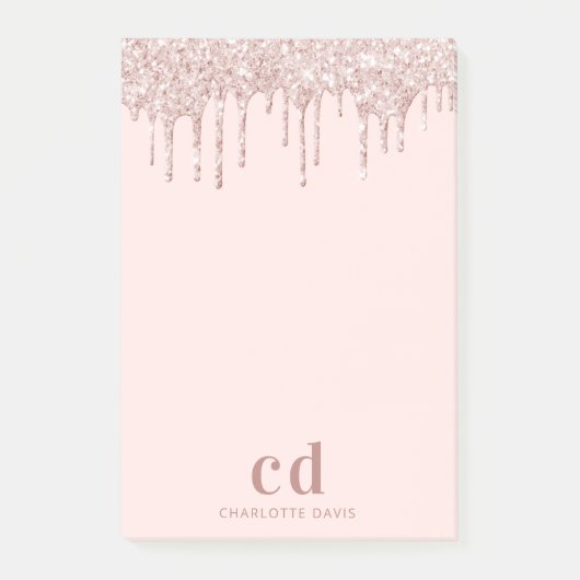 Glitzer Tropfen Rose Gold Rosa Glam Monogramm Luxu Post-it Klebezettel (Vorderseite)