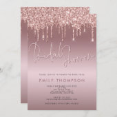 Glitzer Tropfen Rose Gold Script Brautparty Einladung (Vorne/Hinten)