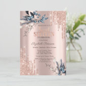 Glitzer Tropfen Rose Gold Winter Blume Süß 16 Einladung (Stehend Vorderseite)