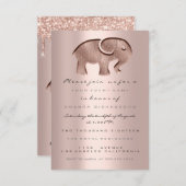 Glitzer Tropfen Rose Kinderdusche Elefant Neu Einladung (Vorne/Hinten)